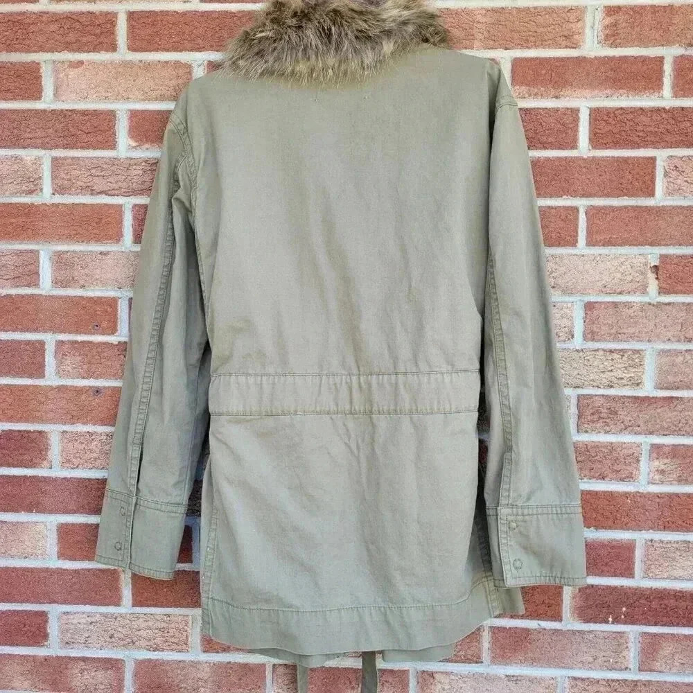 Anthropologie Faux Fur-Trimmed Field Parka Olive Green Jacket Women’s Large - Picture 2 of 8